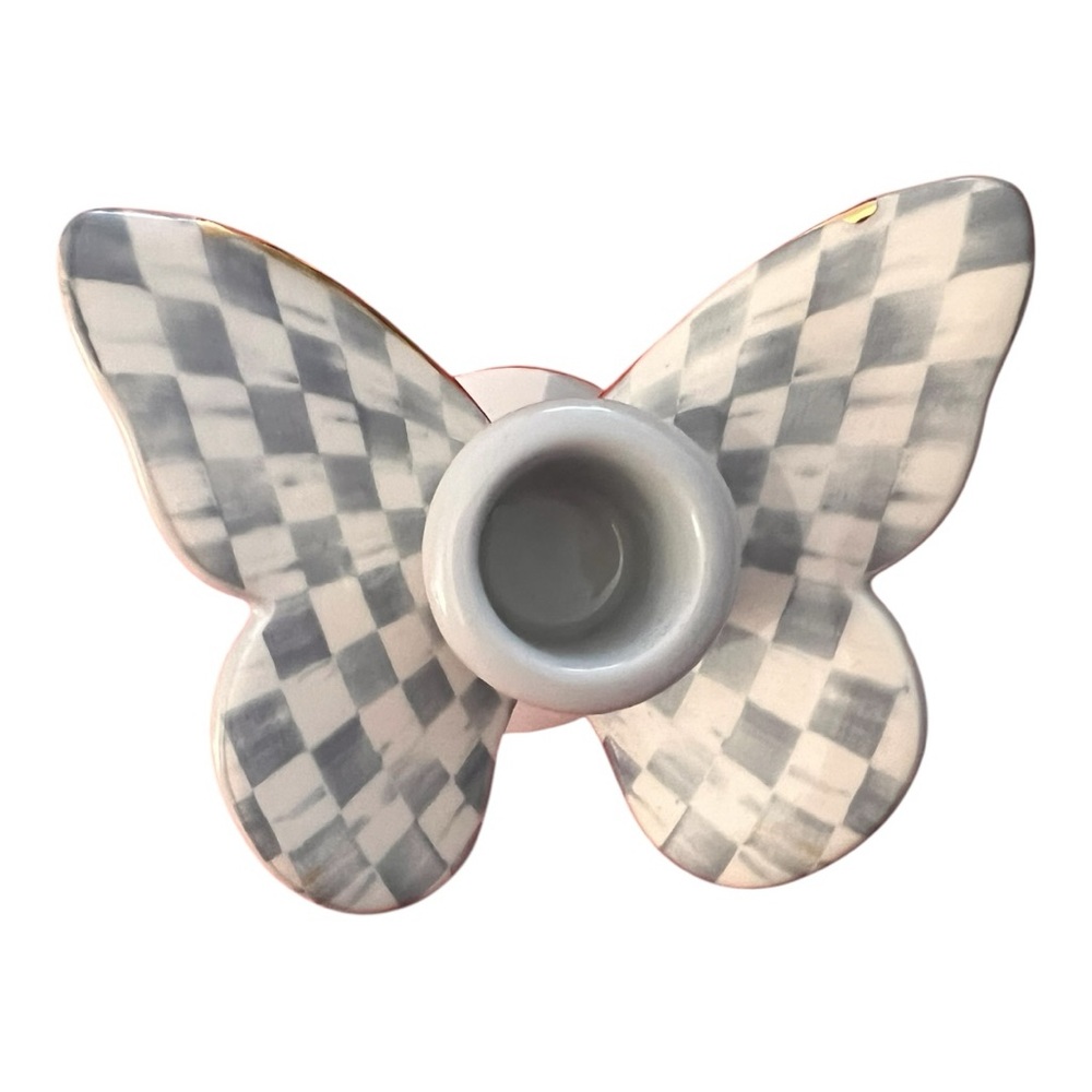 MacKenzie-Childs NWT, NIB Gorgeous Sterling Check Butterfly Candle Holders Set/2 - Picture 4 of 14
